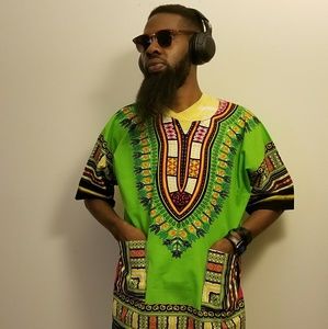 Men's Green Dashiki Shirt Large